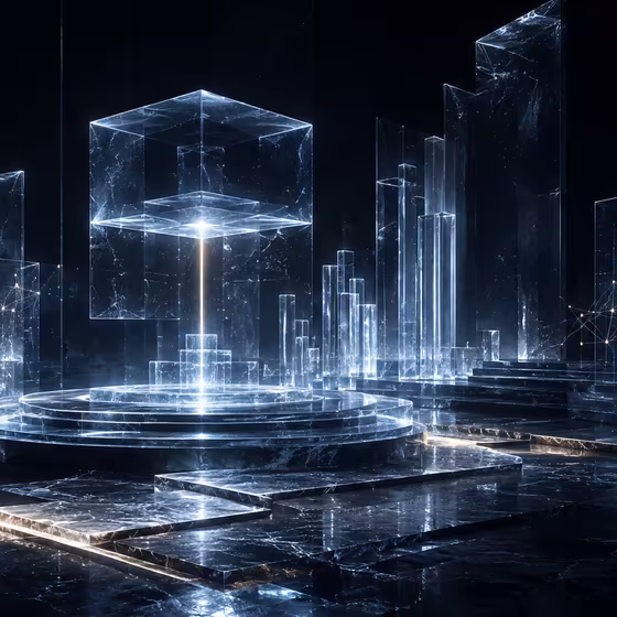Layered glass platforms lit from within